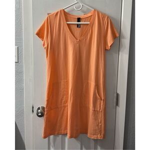 Bobi Women's V-Neck Cap Sleeve Pockets Pullover Tee Dress Size M